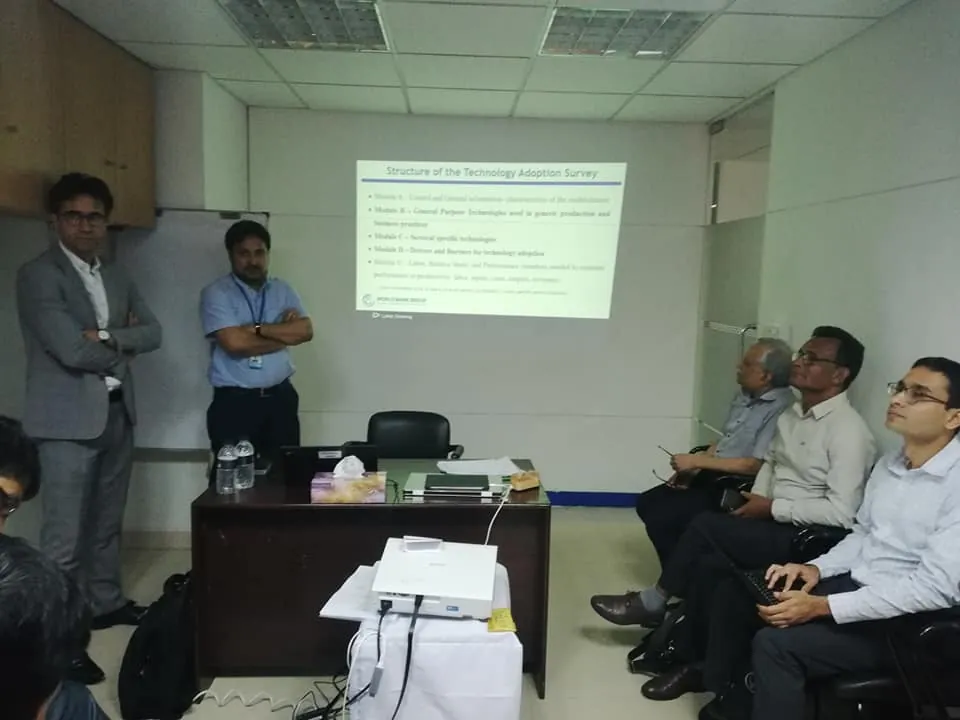 Briefing on the structure of a technology adoption survey (World Bank Group slide)